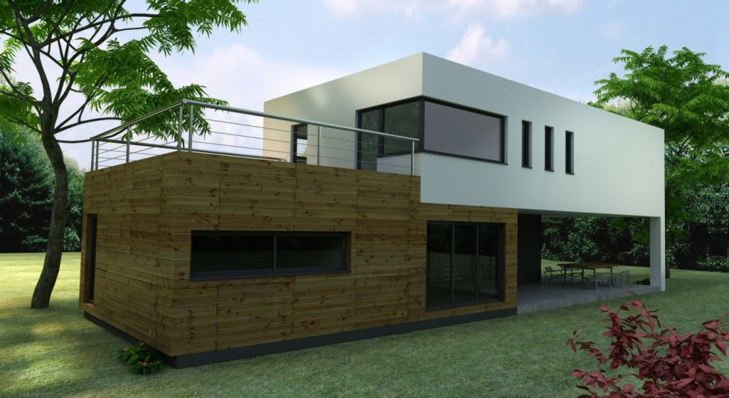 CONSTRUCTION MAISON CONTEMPORAINE - MAISON AVEC ETAGE ET TERRASSES EXTERIEURES maisons eugie modèle contemporain moderne décoration façade toiture pente 33% matériaux régionaux construction traditionnelle tarn et garonne montauban