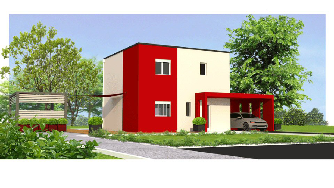 MAISON T4 étage maisons eugie modèle lys rouge contemporain moderne décoration façade toit plat matériaux régionaux construction traditionnelle tarn et garonne montauban