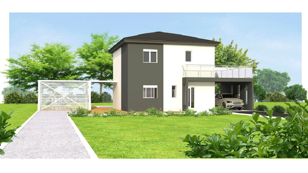 MAISON T4 MODELE LYS GRIS maisons eugie modèle lys gris étage contemporain moderne décoration façade toiture pente 33% matériaux régionaux construction traditionnelle tarn et garonne montauban