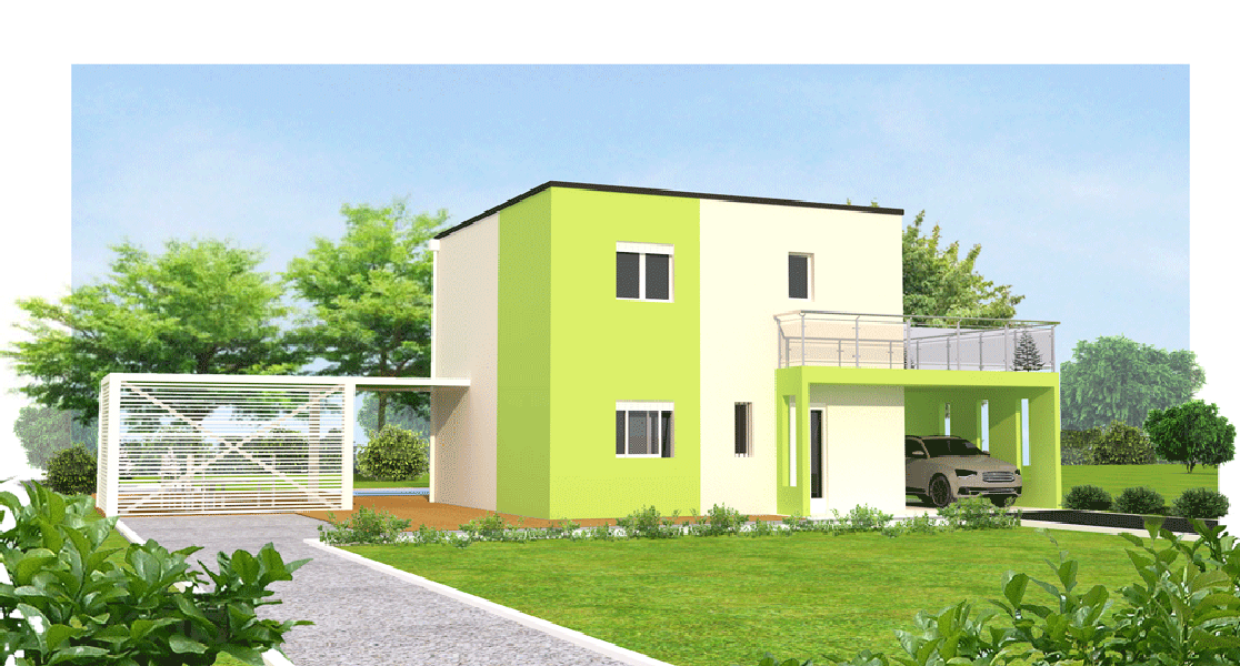 LYS-vert maisons eugie modèle lys vert étagecontemporain moderne décoration façade toiture pente 33% toit plat matériaux régionaux construction traditionnelle tarn et garonne montauban