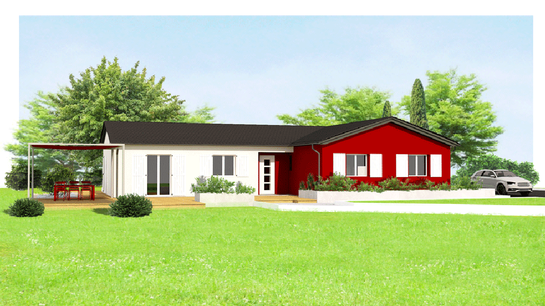 maisons eugie modèle hibiscus rouge plain pied contemporain moderne décoration façade toiture pente 33% matériaux régionaux construction traditionnelle tarn et garonne montauban